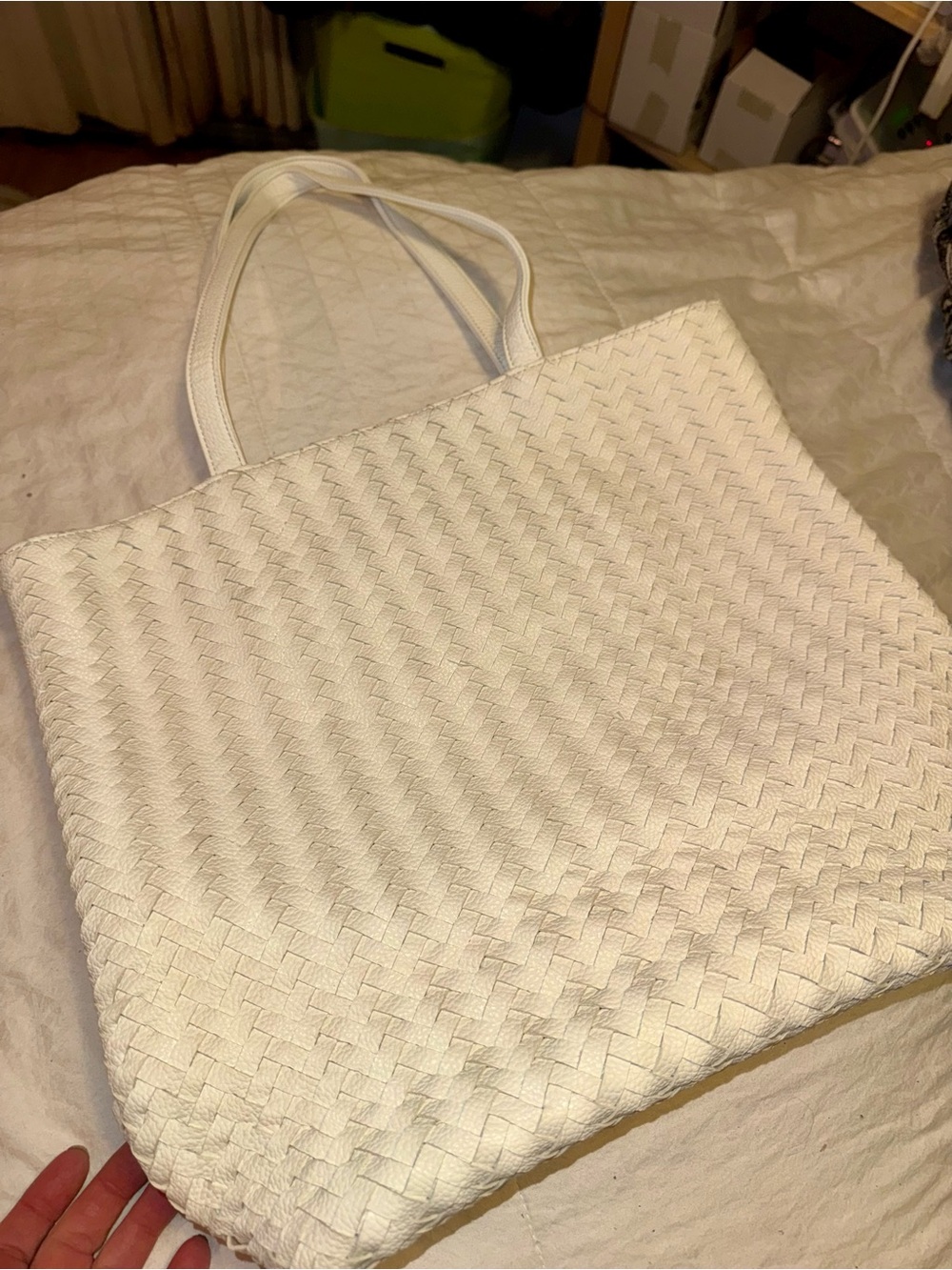 Deux Lux White Woven Shoulder Tote